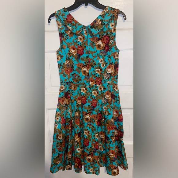 Lindy Bop Ophelia red floral turquoise sleeveless flare dress Women’s Size M - Picture 4 of 5